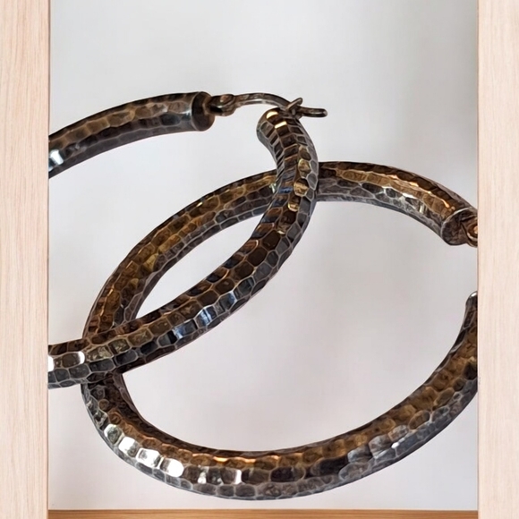 Impressive Vintage JCM Jacmel Mauritius Sterling Silver 925 Hammered Hoop Earrin - Picture 5 of 16